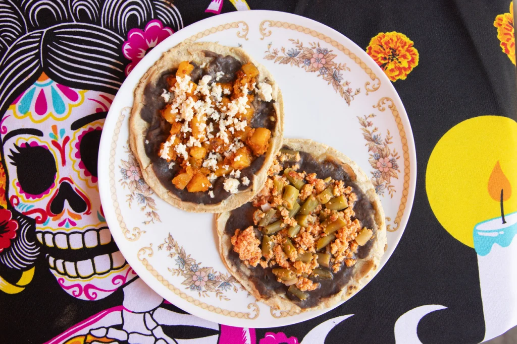 Corn tortilla memelas in Oaxaca Central de Abastos Market
